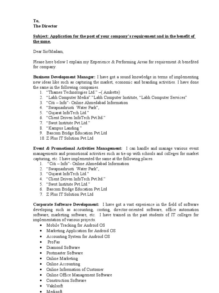 Application Letter | Information Technology | Software