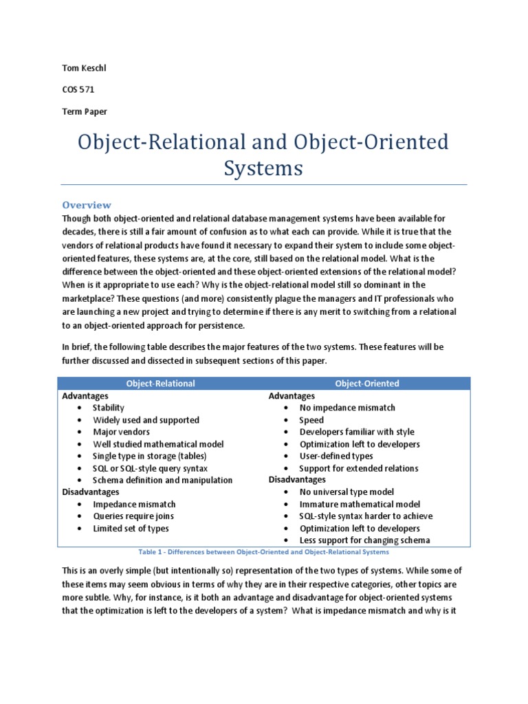 OODBs Vs ORDBs | PDF | Relational Database | Relational Model