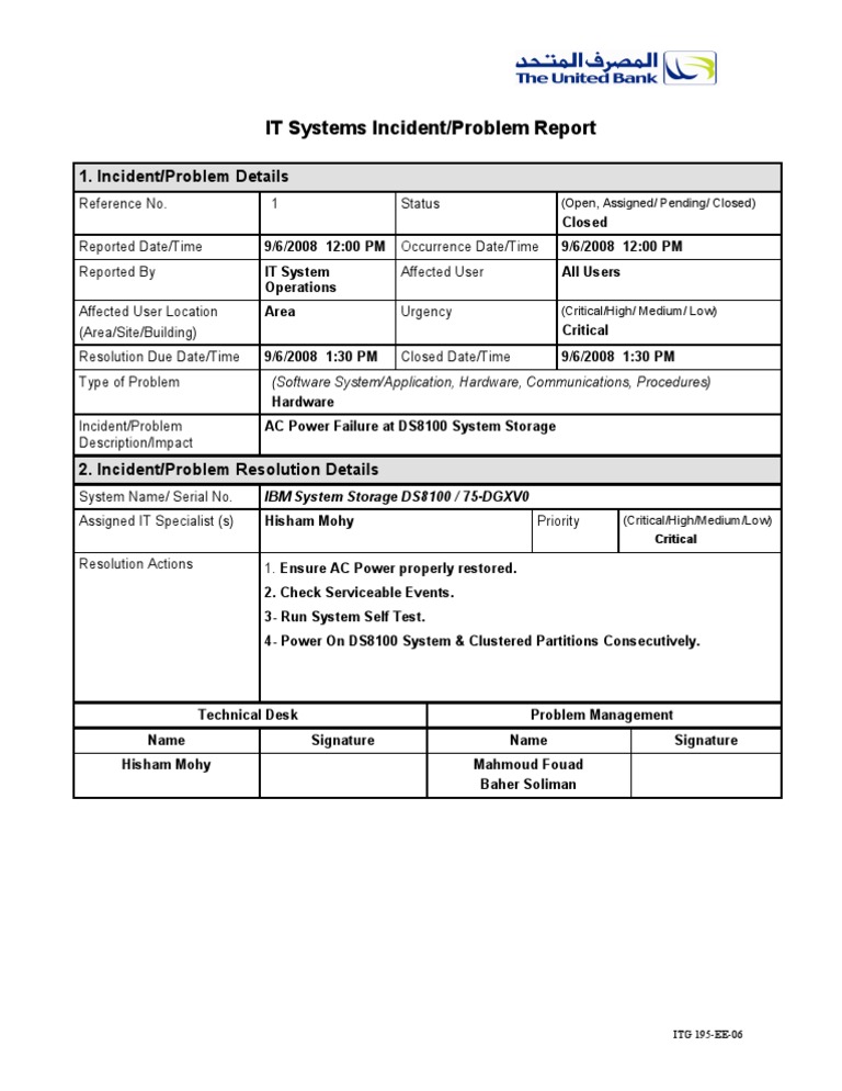 IT Systems Incident Report: AC Power Failure | PDF