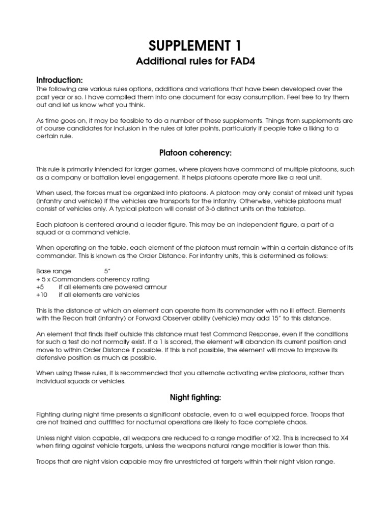 SUPPLEMENT 1 (For F.A.D.) | PDF | Infantry | Wars & Military