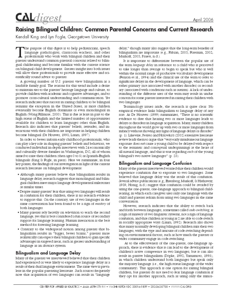 Raising Bilingual Children: Key Insights | PDF | Multilingualism ...