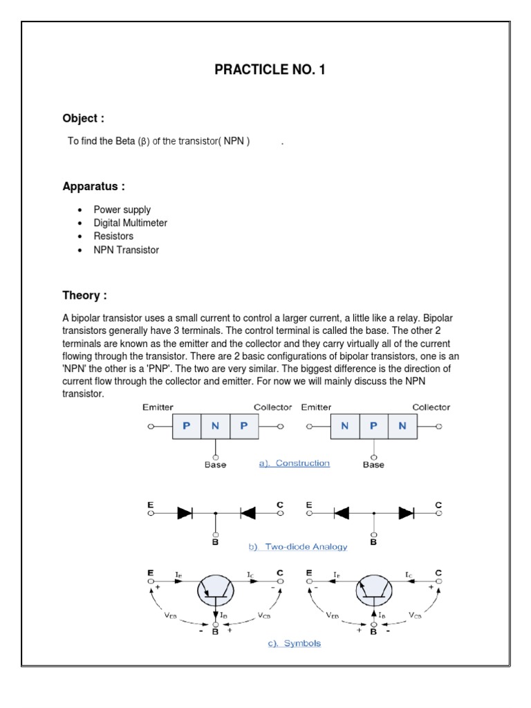 Measure NPN Transistor Beta (β) | PDF