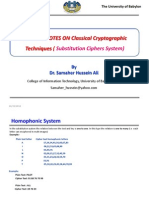 LECTURE NOTES ON Classical Cryptographic Techniques (: Substitution Ciphers System)
