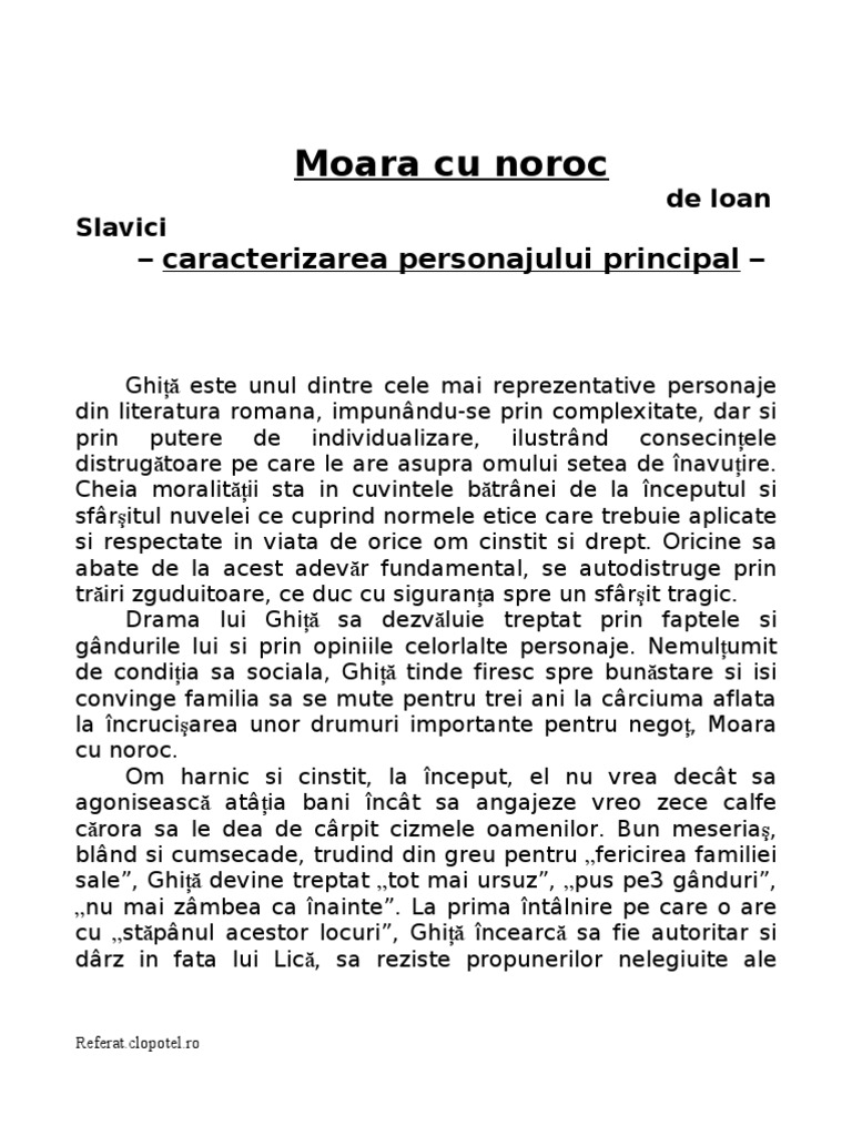 Caracterizarea Lui Ghita Din Moara Cu Noroc Caracterizarea Lui Ghita - Moara Cu Noroc | PDF