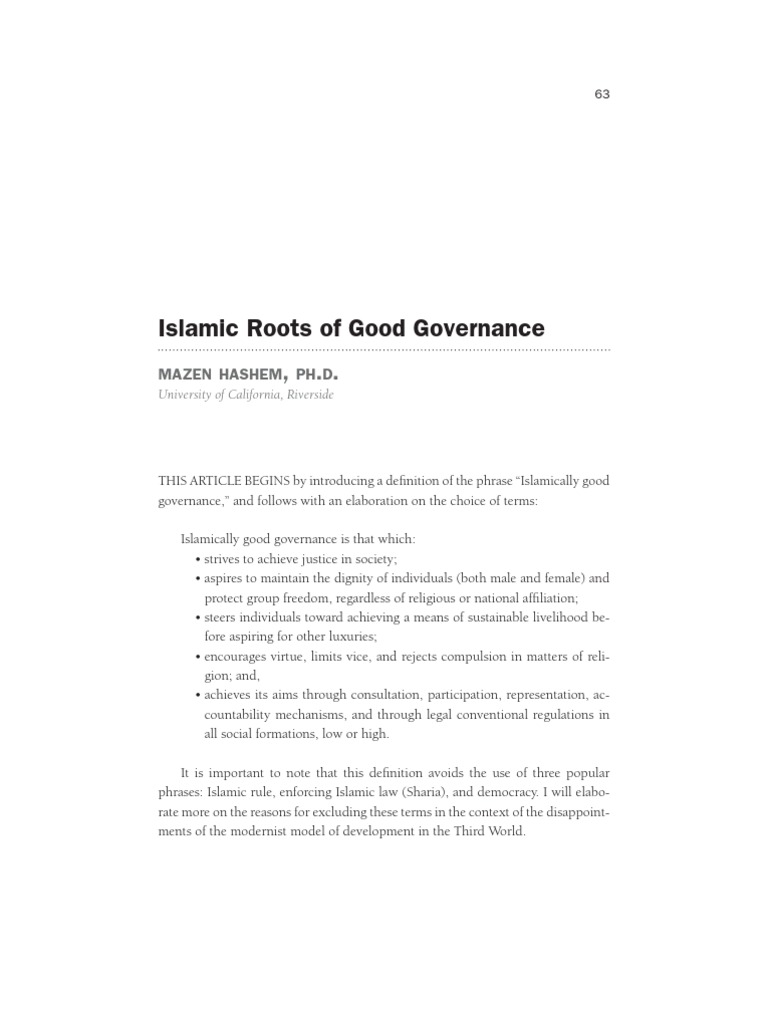 Islamic Roots of Good Governance | PDF | Sharia | Democracy