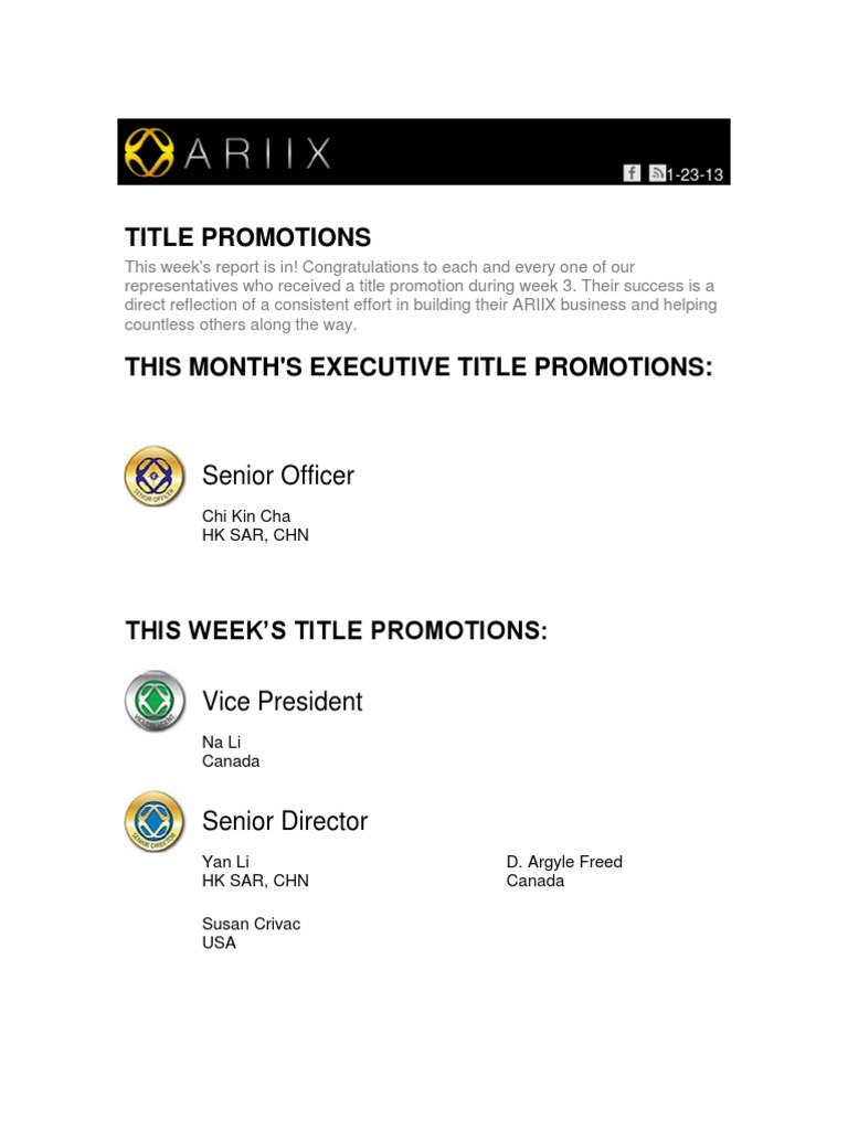 Weekly Title Promotion Week 3 | PDF