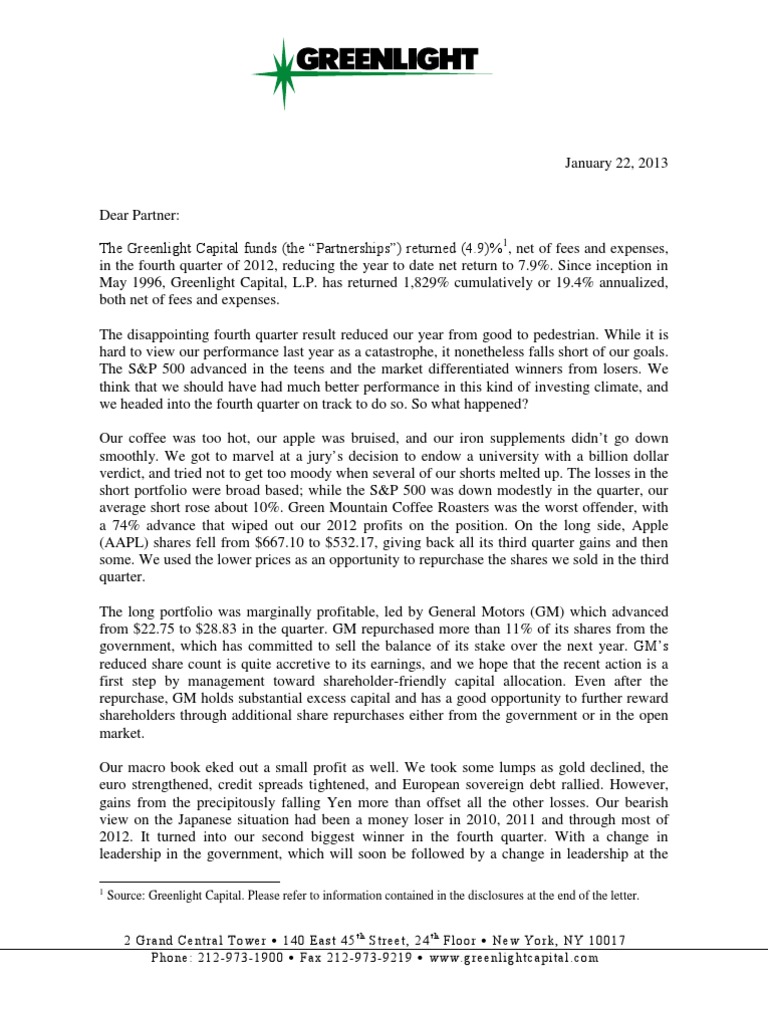 Greenlight Letter Q4 PDF Verizon Communications Equity (Finance)