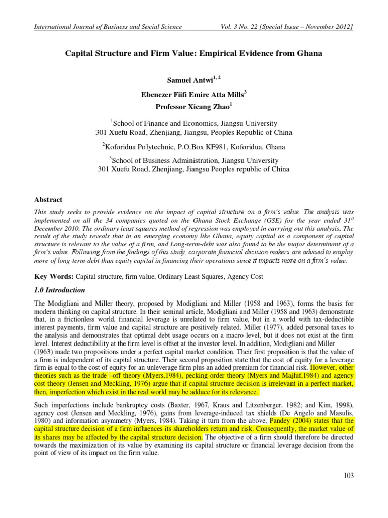 Capital Structure and Firm Value | PDF | Capital Structure | Ordinary ...