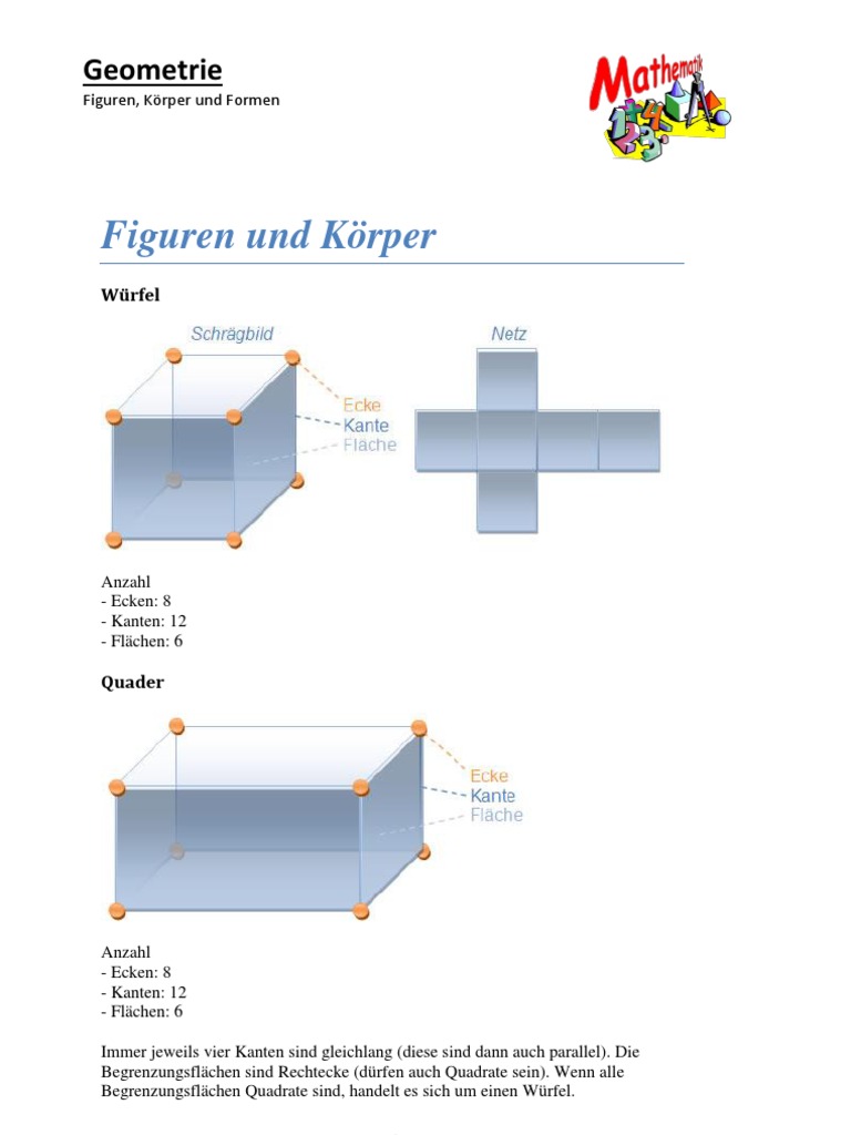Mathe (Geometrie) Figuren, Körper Und Formen | PDF