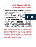 Different Examples of Possible Magazine Texts