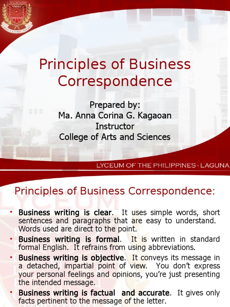 Principles of Business Correspondence Narration Inductive Reasoning