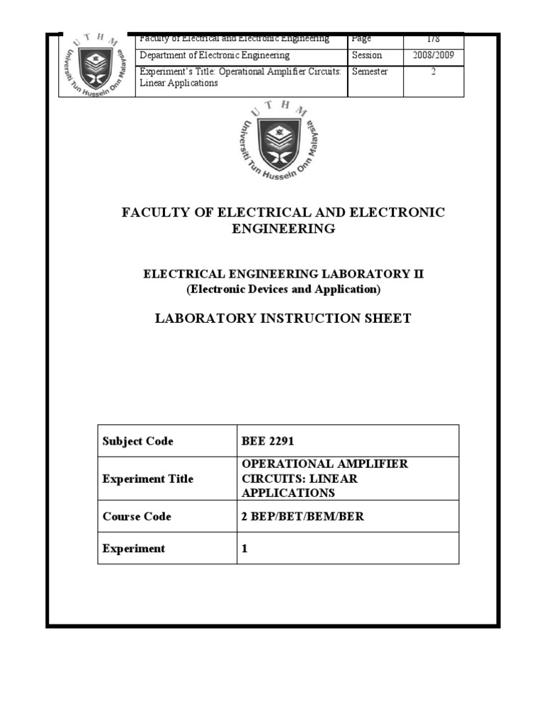 Faculty of Electrical and Electronic Engineering | PDF | Operational ...
