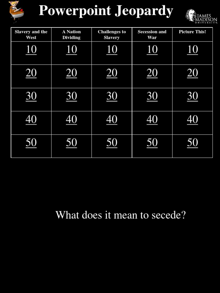 Jeopardy Game: Slavery & Secession | PDF