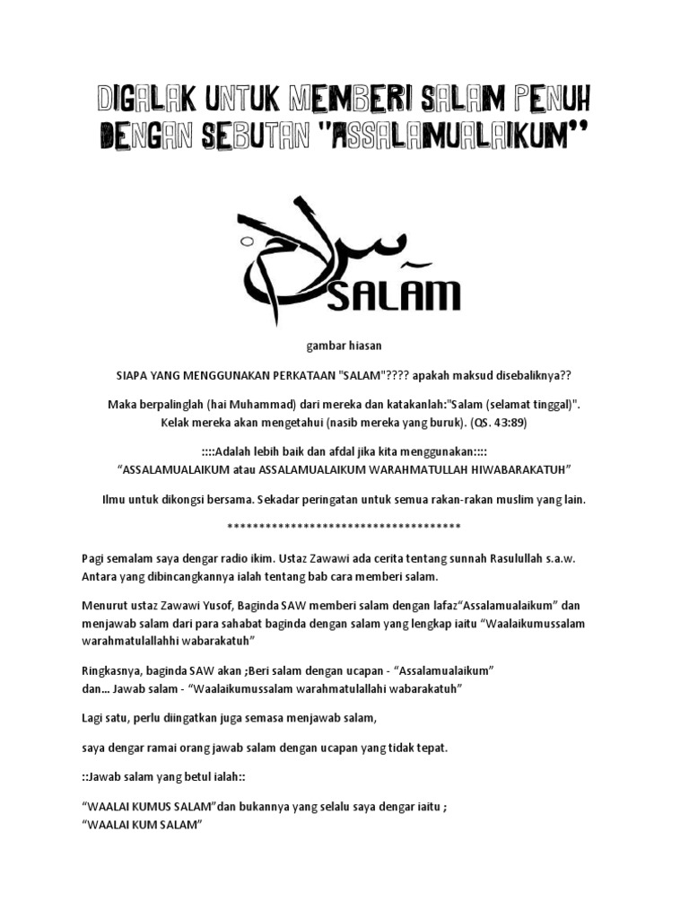 Digalak Untuk Memberi Salam Penuh Dengan Sebutan Assalamualaikum Pdf