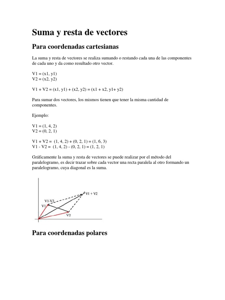 Suma y Resta de Vectores en Coordenadas | PDF | Métodos y materiales de ...