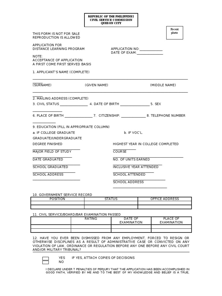 Distance Learning Program Application Form (CSC Philippines)