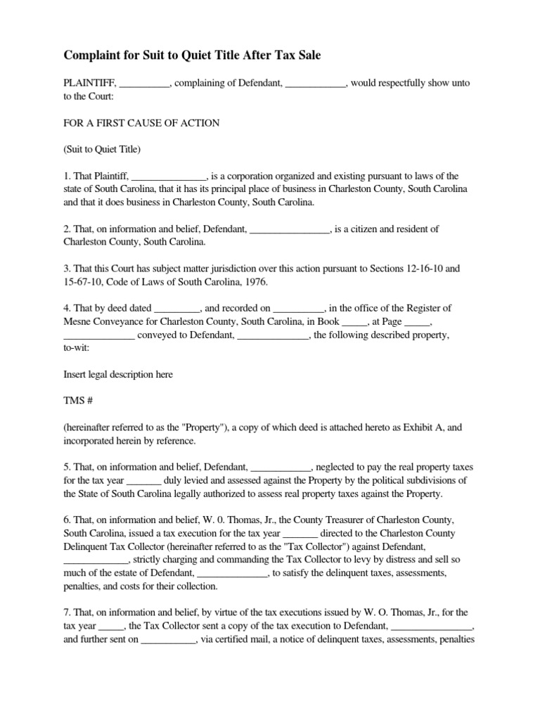 Complaint to Quiet title Conversion (Law) Politics