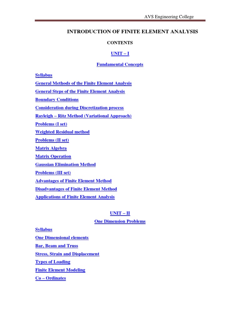 Finite Element Analysis Overview | PDF | Finite Element Method | Matrix ...