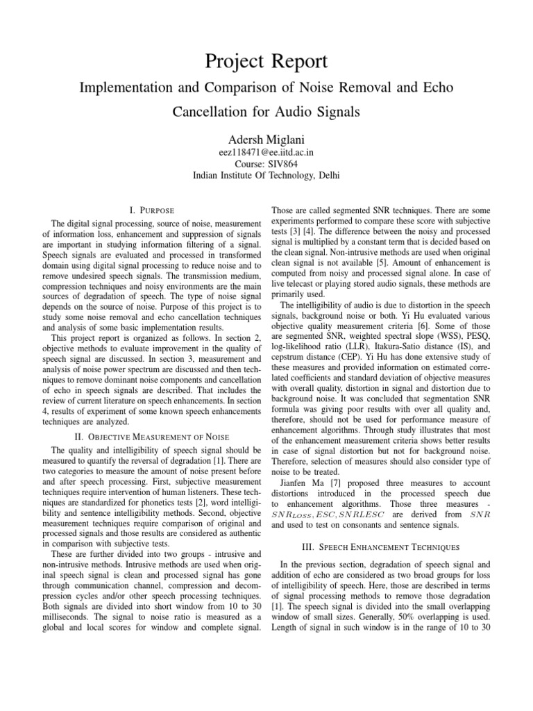 Noise Removal and Echo Cancellation Techniques | PDF | Signal To Noise ...