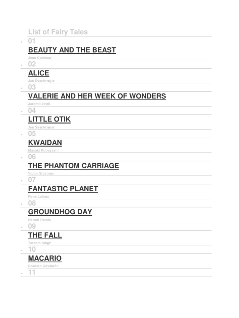 List of Fairy Tales PDF Leisure
