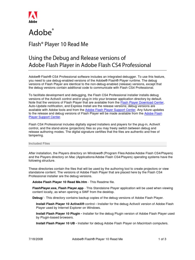 Adobe Flash Player 10 Read Me Adobe Flash Installation Computer Programs