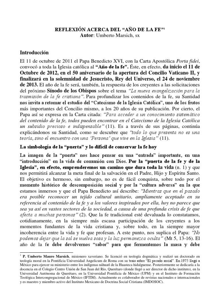 Reflexiones sobre el Año de la Fe | PDF | Fe | Iglesia Católica