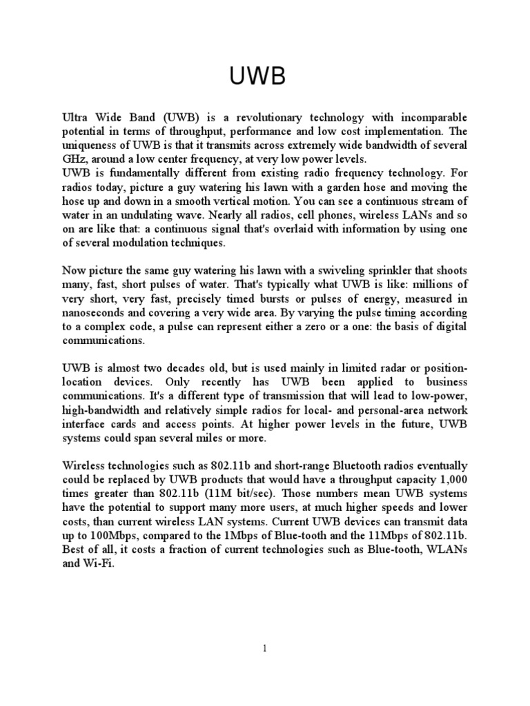 UWB Technology in Wireless Communication | PDF | Ultra Wideband | Ieee ...