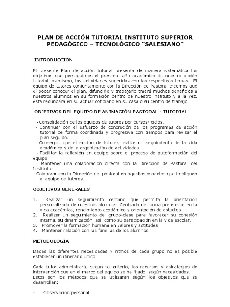 Plan de Acción Tutorial | PDF | Evaluación | Toma de decisiones