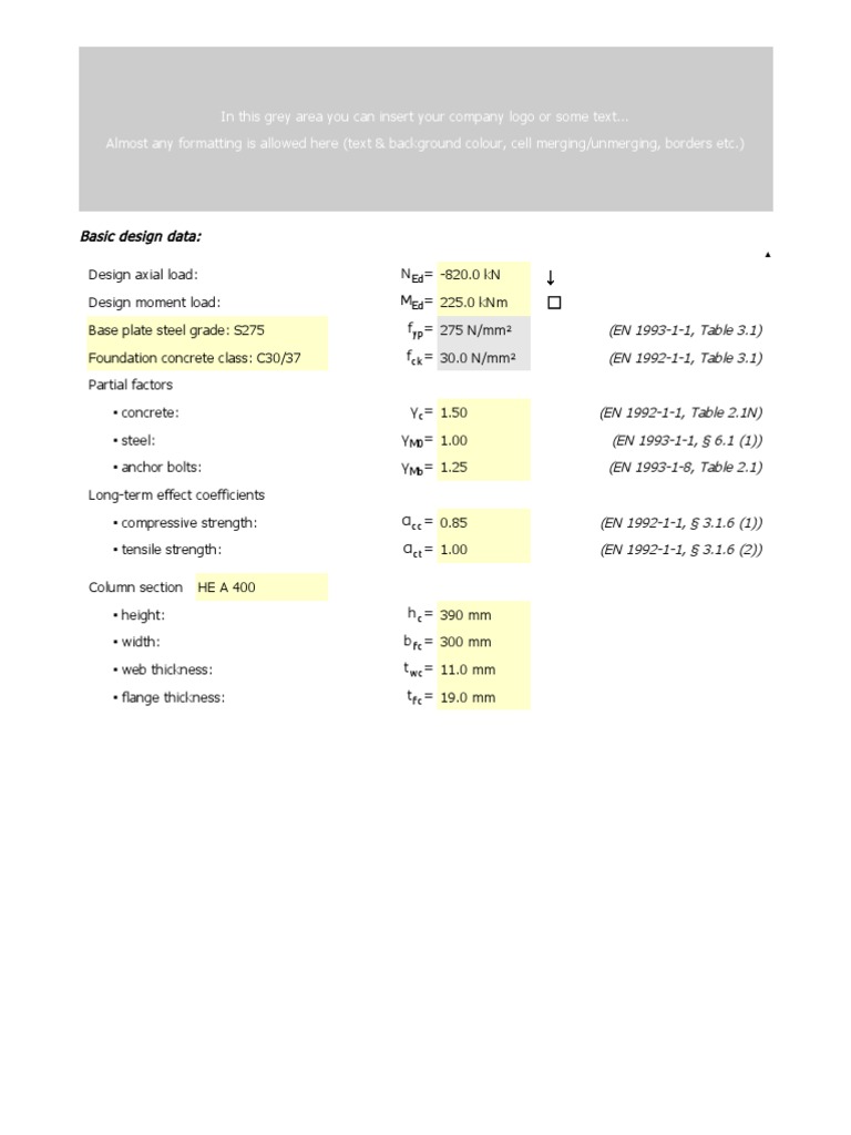 Column Base Plate (Eurocode) - .Ods File | PDF