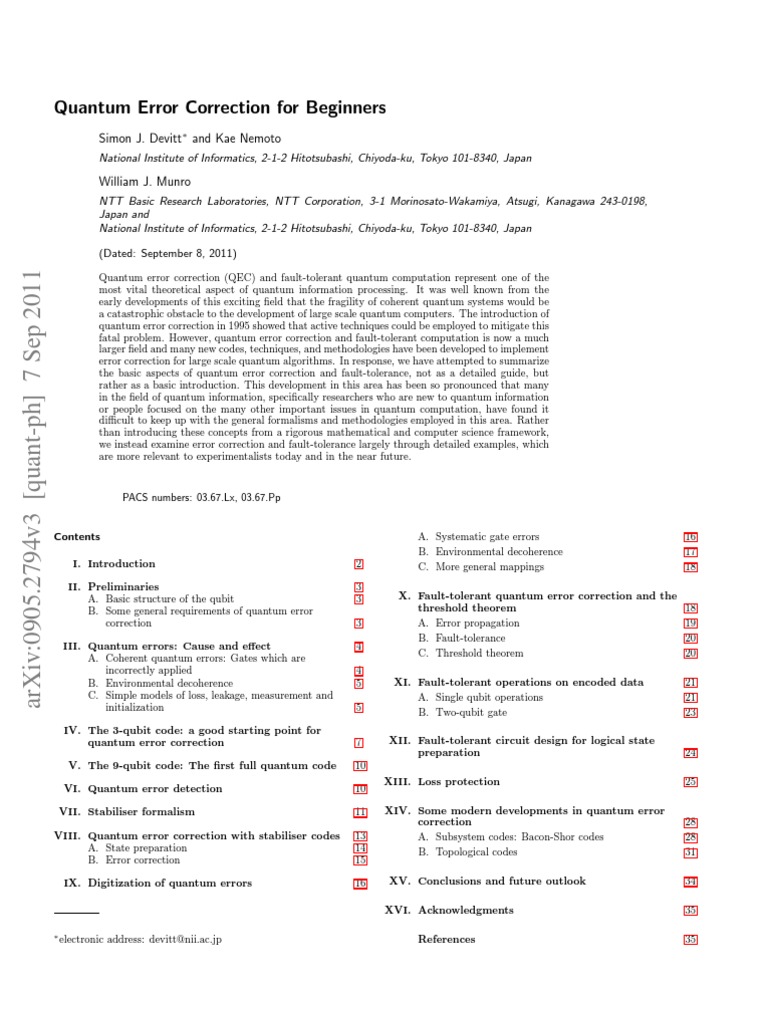 The Idiots Guide To Quantum Error Correction PDF Quantum Mechanics