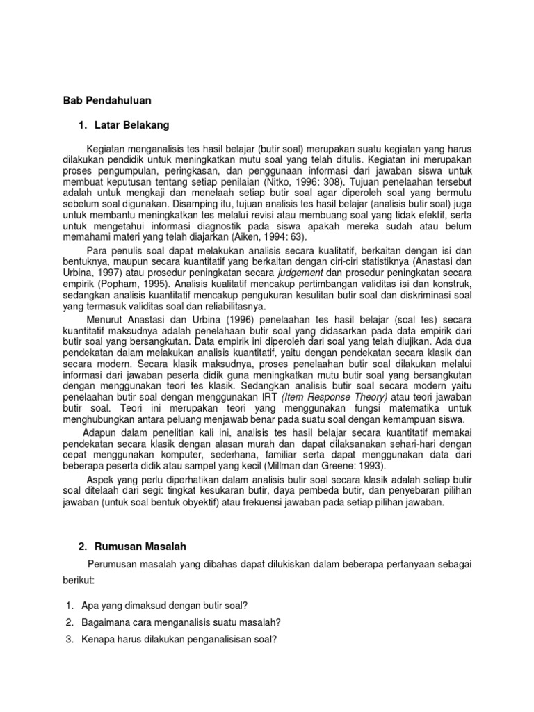 Analisis Butir Soal Pdf