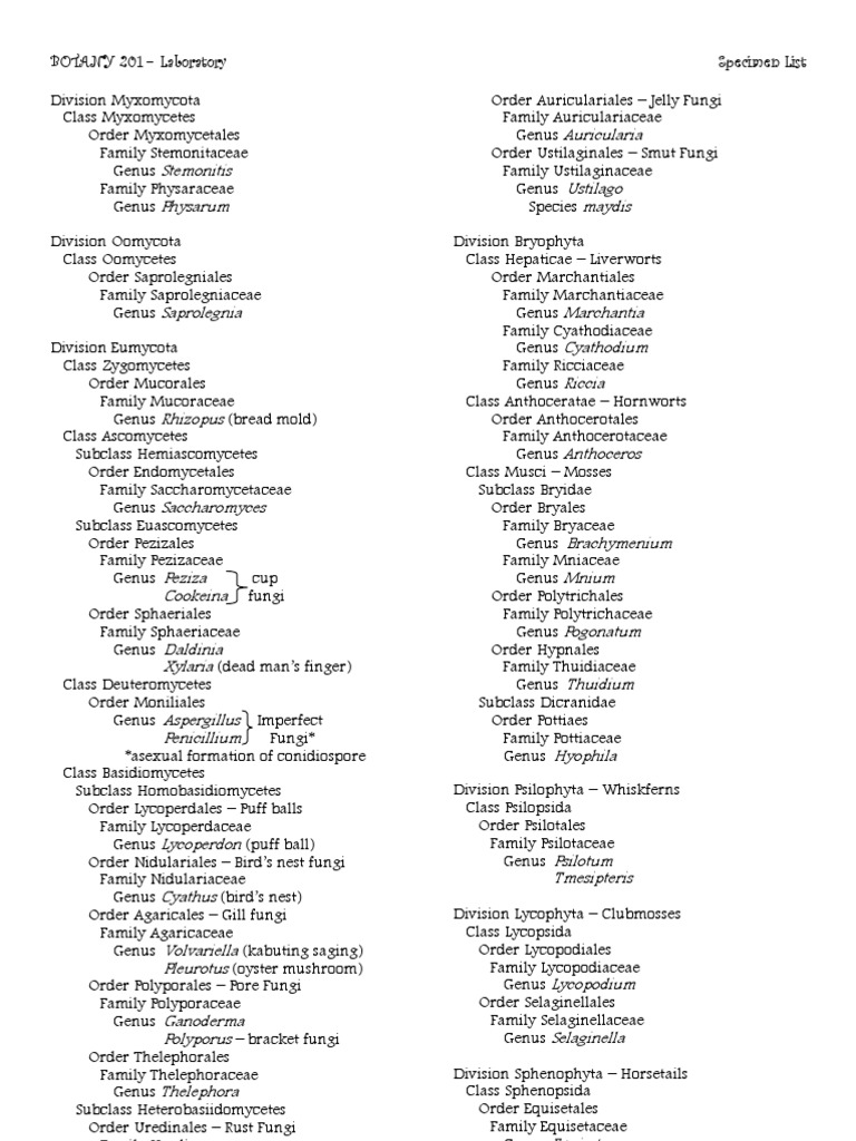 Specimen List Part 3 Botanical Nomenclature Plant Taxonomy