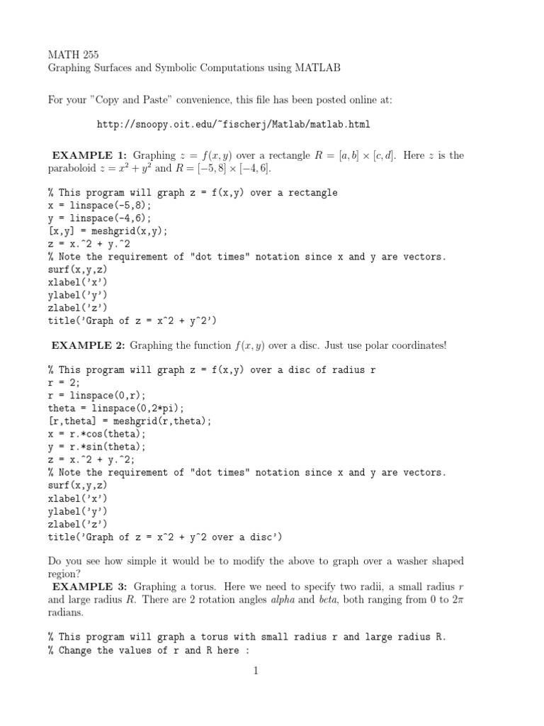 Matlab Surfaces Of Revolution Pdf Trigonometric Functions Sine