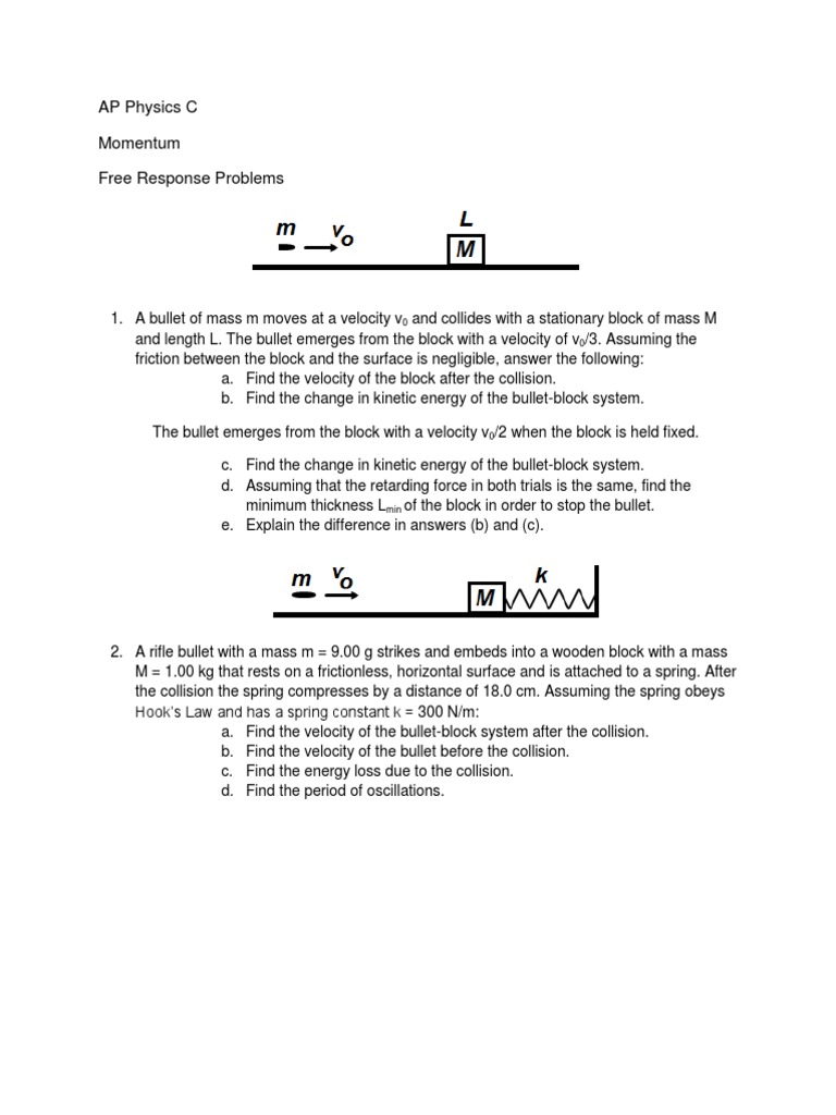 Physics C FRQ Practice PDF Collision Friction