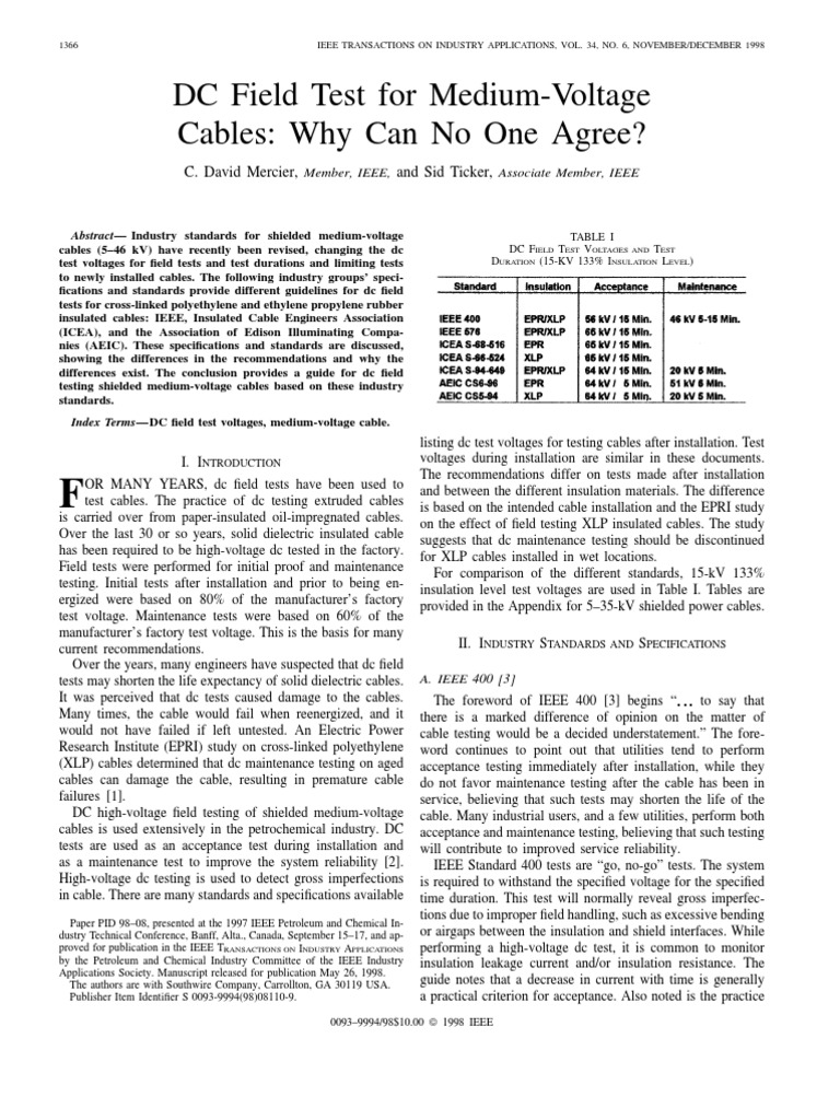 DC Field Test For MV-Cables | PDF | Insulator (Electricity) | Cable