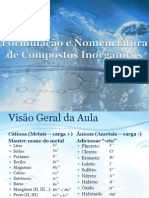 Formulação e Nomenclatura de Compostos Inorgânicos