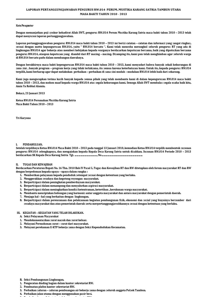 Laporan Pertanggungjawaban Pengurus Rw