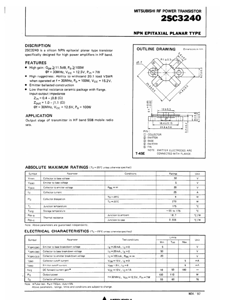 三菱2SC3240トランジスタ 2SC-3240 三菱正規品 パワートランジスター : ジャパンネット通販