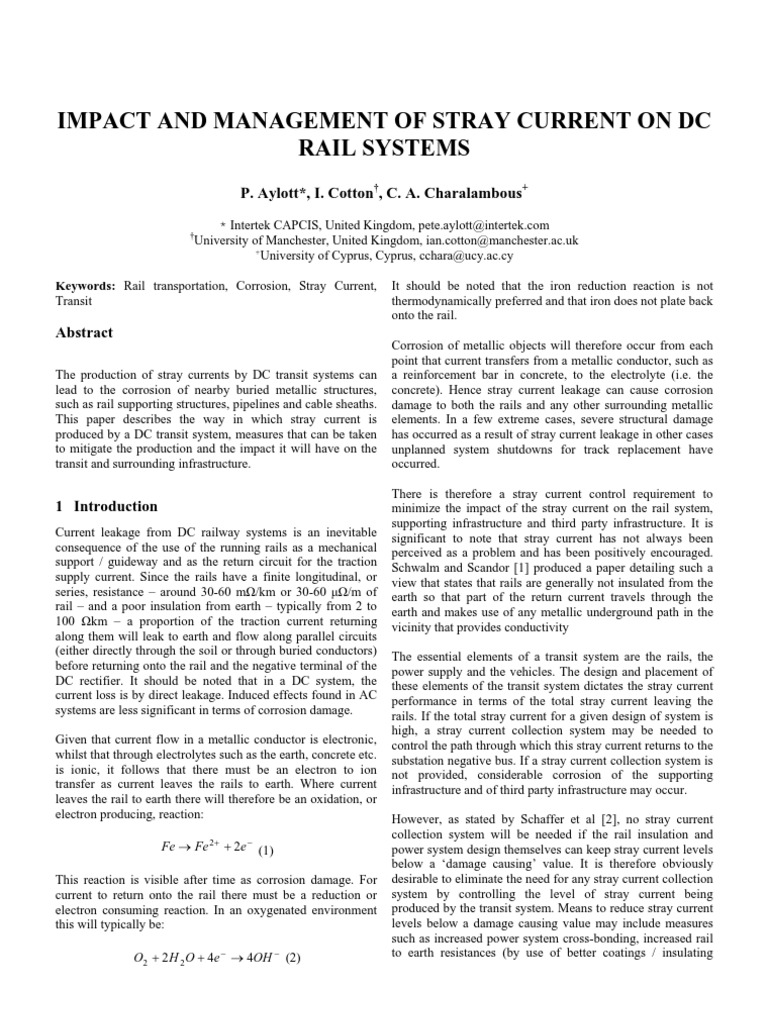 Impact and Management of Stray Current On DC Rail Systems | Download ...