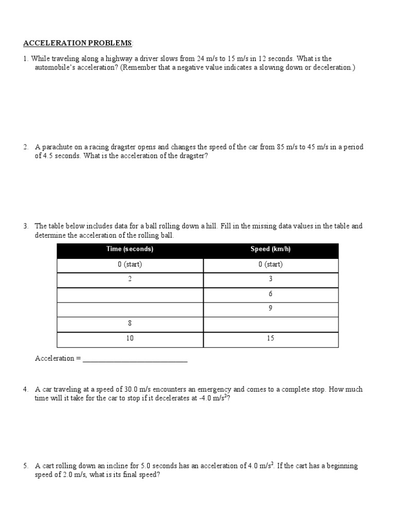 Chapter 1 Speed and Acceleration Problems PDF