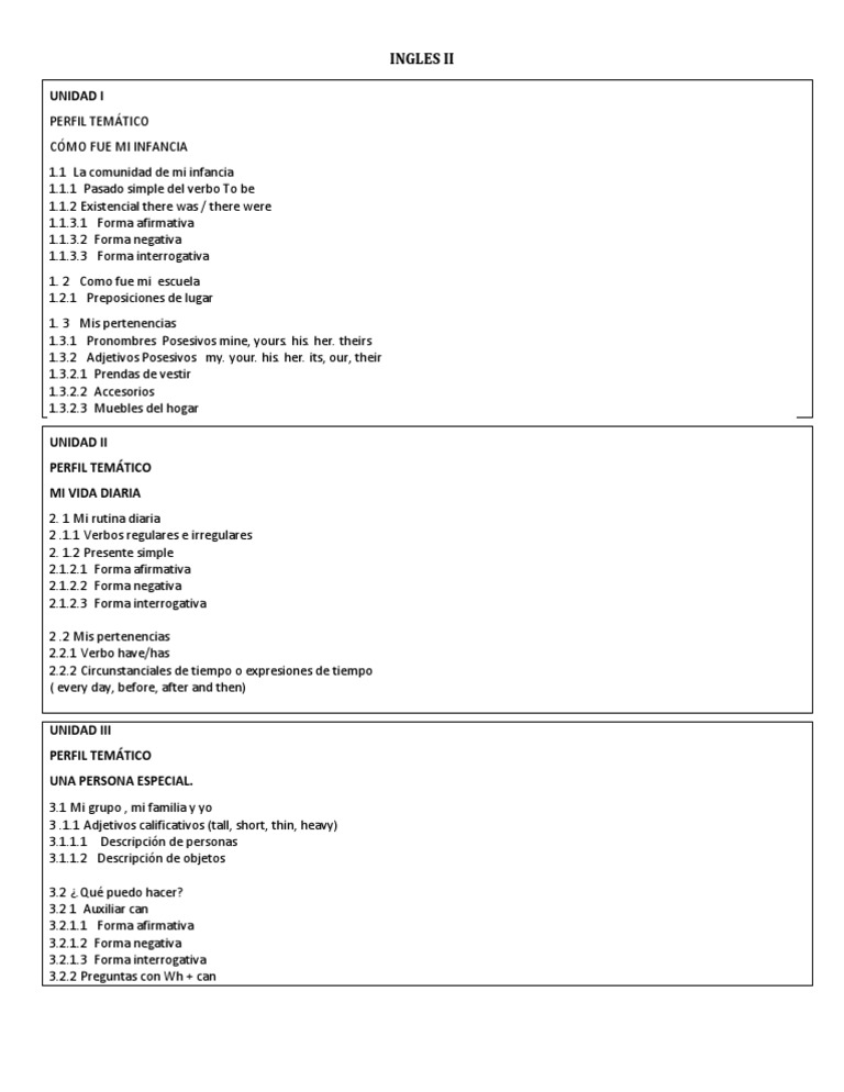 Ingles Ii Temario