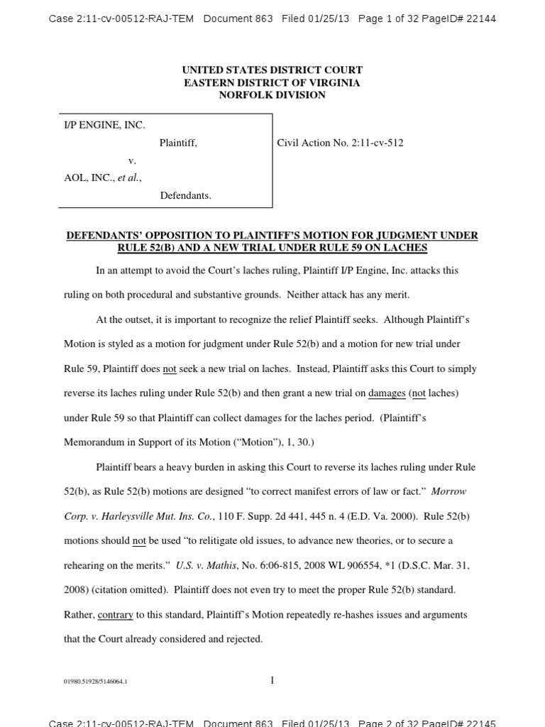 Motion 863 PDF Laches (Equity) Summary Judgment