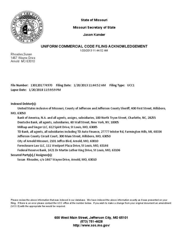 Acknowledgement of Filing UCC 1 PDF
