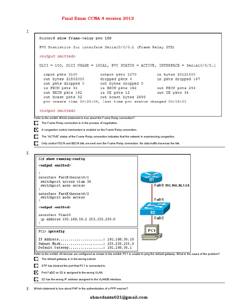 Final Exam CCNA 4 Version 2012 | PDF | Computer Network | Ip Address
