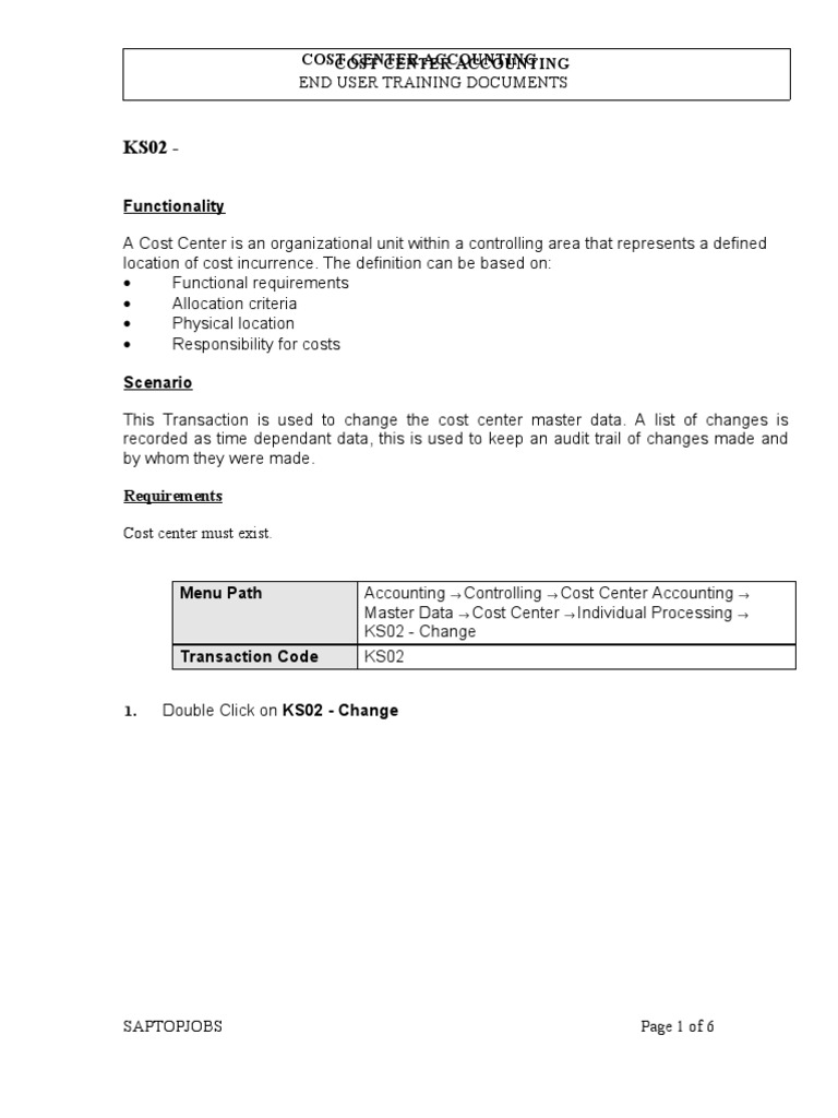 Cost Center Master Data Change Guide | PDF | Computers