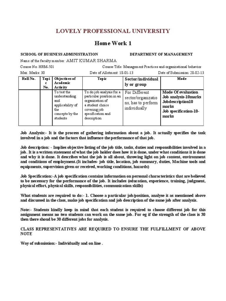Job Analysis Assignment Guidelines | PDF | Business