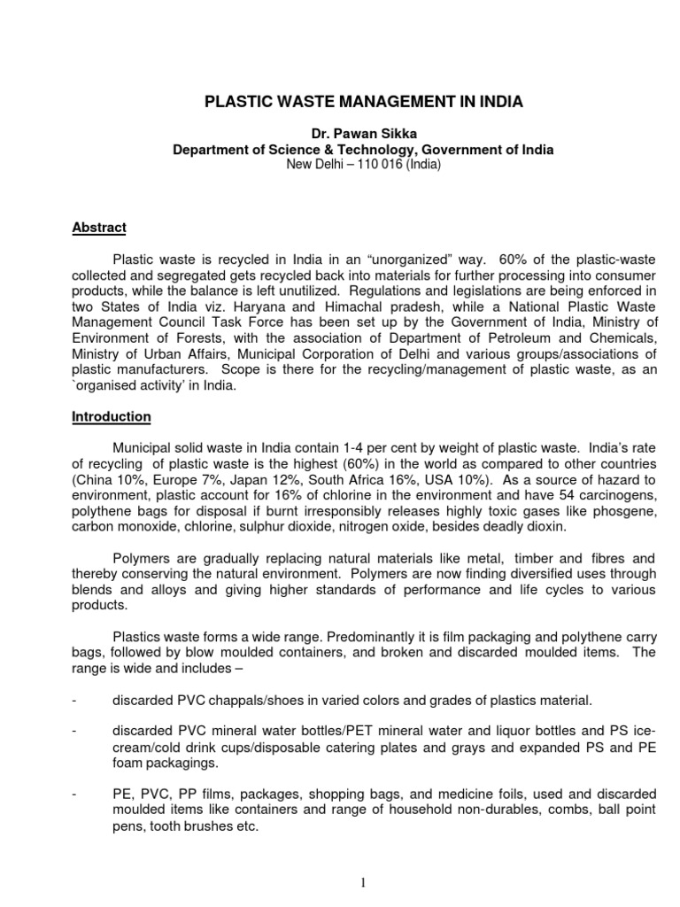 Plastic Waste Management in India | PDF
