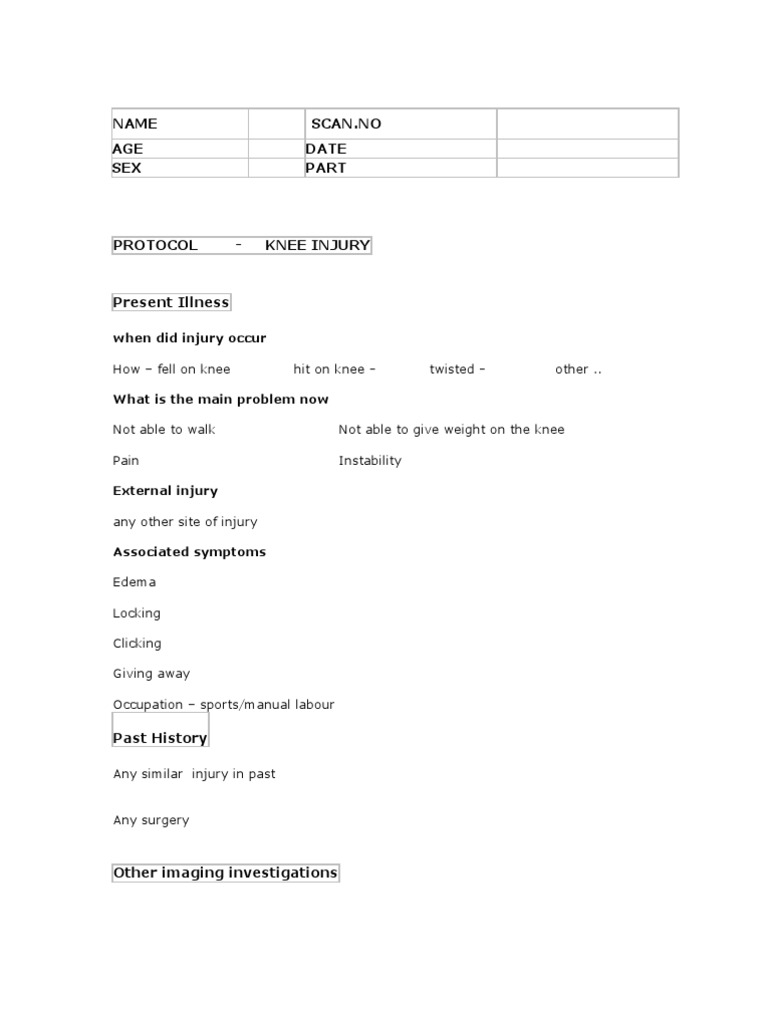 Knee Injury Assessment Protocol | PDF | Self-Improvement | Science ...