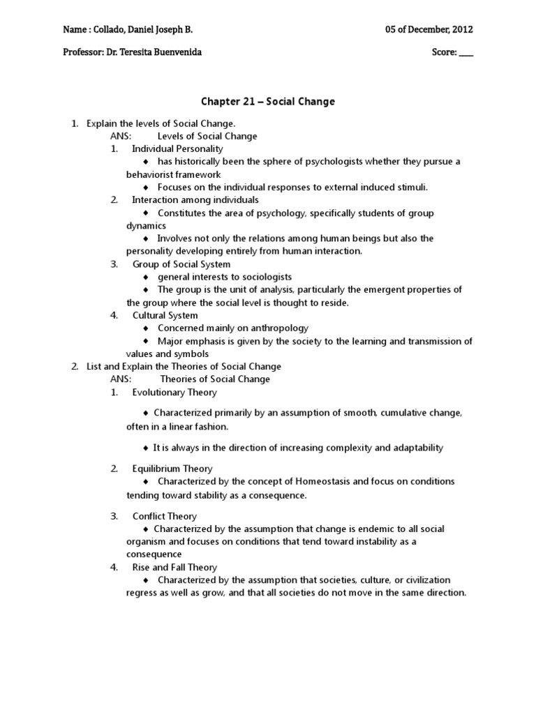what concept is central to evolutionary theories of social change