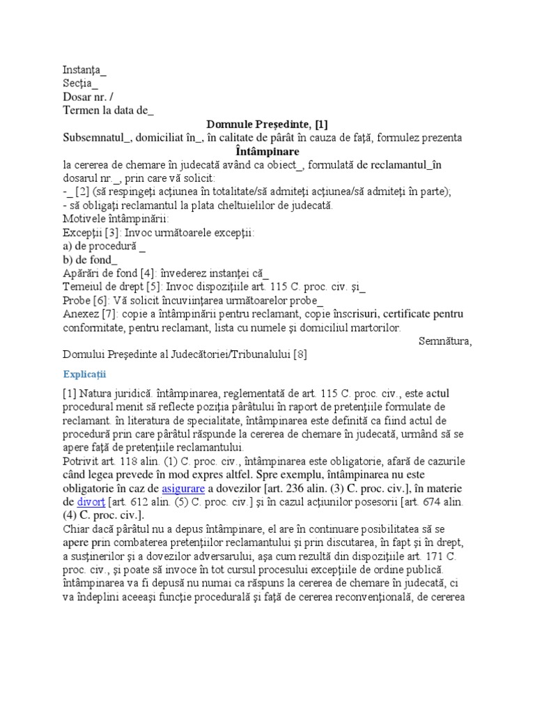 Model De Intampinare